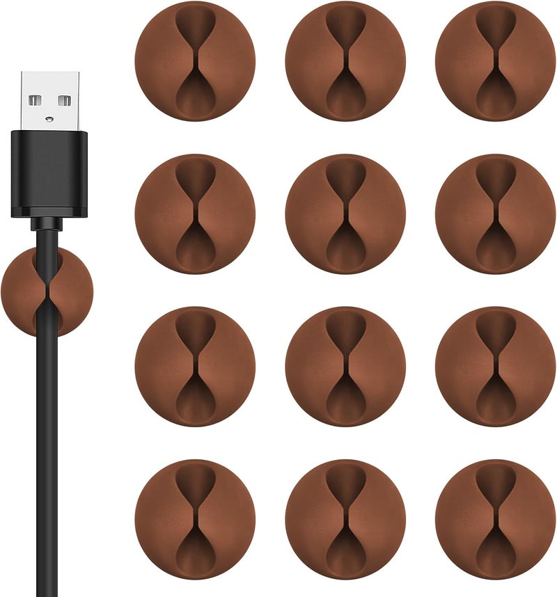 Flezoo Cord Holder Cable Clips, 12PCS Coffee Adhesive Cord Organizer Charger Holder Wire Management Keeper for Nightstand, Desk, Office or Mouse - Image 1